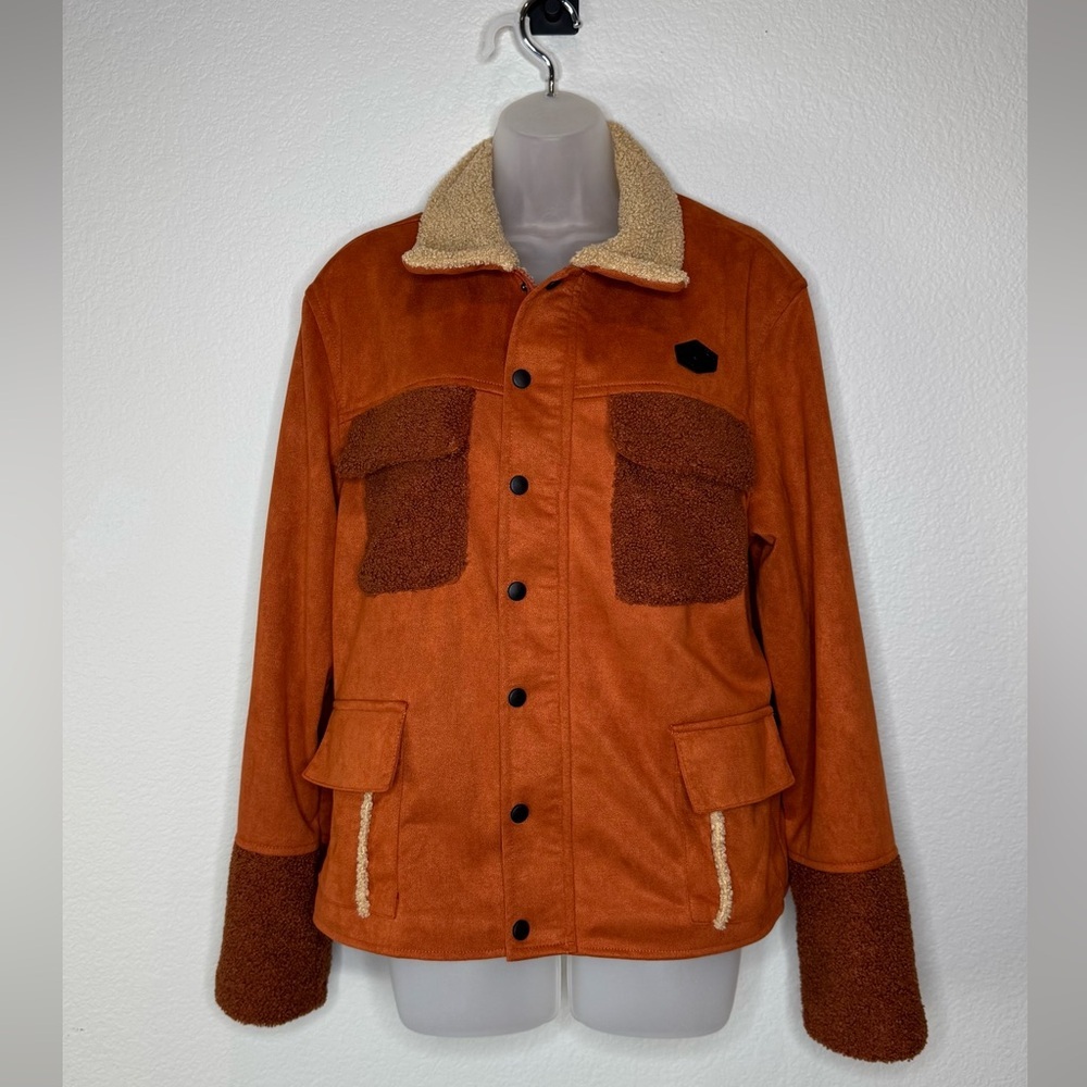 Kimes Ranch Sherpa Suede Jacket M Rust Brown Faux Suede Fit Chore Barn Jacket